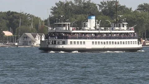 New normal after COVID with crowds of tourists and people in city and boats Video stock 158899296
