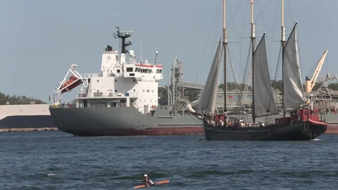 New normal after COVID with crowds of tourists and people in city and boats Video stock 158900194