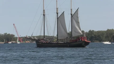 New normal after COVID with crowds of tourists and people in city and boats Video stock 158900311
