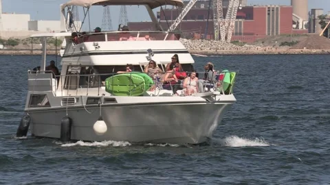 New normal after COVID with crowds of tourists and people in city and boats Stock Footage 158901462