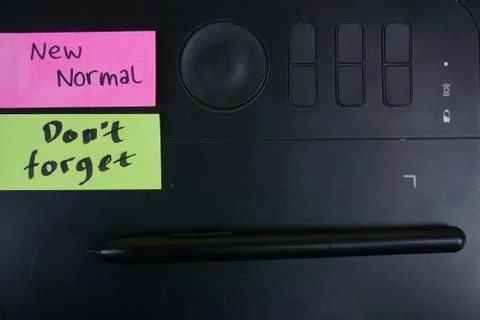 New normal background concept. sticky note on desk work. Coronavirus pandemic Stock Photos