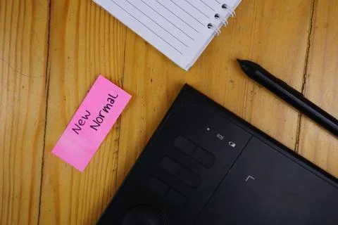 New normal background concept. sticky note on desk work. Coronavirus pandemic Foto stock