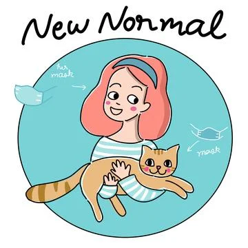 New normal cat lover hand drawn cartoon Stock Illustration