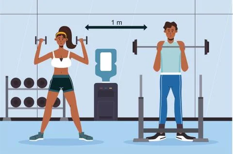New normal concept and physical distancing people in fitness Stock Illustration