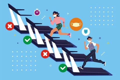 New normal concept and physical distancing people running in fitness Stock Illustration