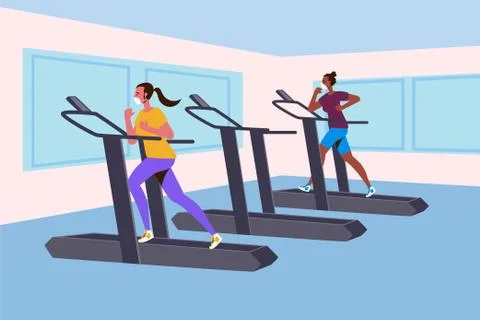 New normal concept and physical distancing people running in fitness Stock Illustration