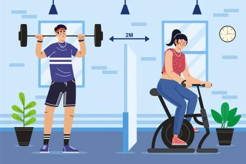 New normal concept and physical distancing workout in fitness Stock Illustration