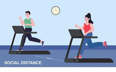 New normal concept and physical distancing people running in fitness Stock Illustration