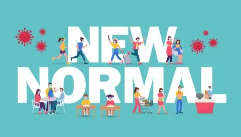 New normal concept illustration with tiny peoples doing activities with face  Stock Illustration