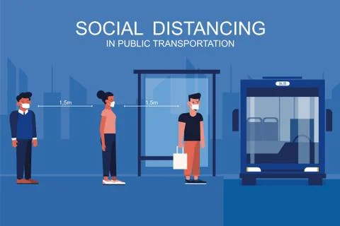 New normal concept, social distancing in public transportation Stock Illustration