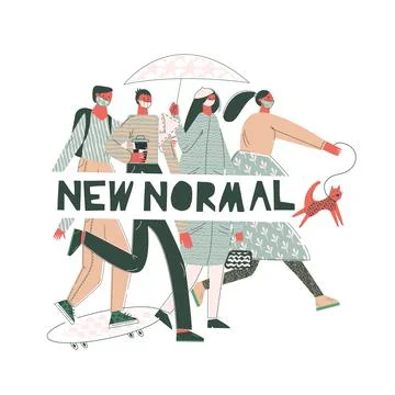 New normal concept of social distancing people with face mask. Men and women Stock Illustration