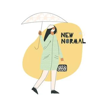 New normal concept Young asian japanese woman with umbrella wearing mask in p Stock Illustration