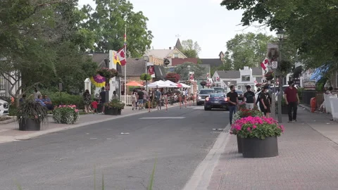 New normal  COVID small town main street Canada with people and face masks Vídeo Stock 156406956