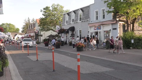 New normal  COVID small town main street Canada with people and face masks Stockbeeldmateriaal 156423271