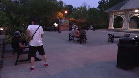 New normal  COVID small town main street Canada with people and face masks Vídeo Stock 157589469