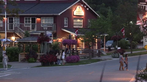 New normal  COVID small town main street Canada with people and face masks Vídeo Stock 157591292