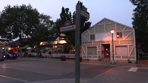 New normal  COVID small town main street Canada with people and face masks Vídeo Stock 157592277
