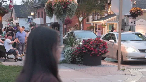 New normal  COVID small town main street Canada with people and face masks Vídeo Stock 157593012