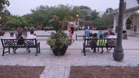 New normal  COVID small town main street Canada with people and face masks Vídeo Stock 157593659