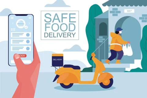 New normal online safe delivery concept design Stock Illustration