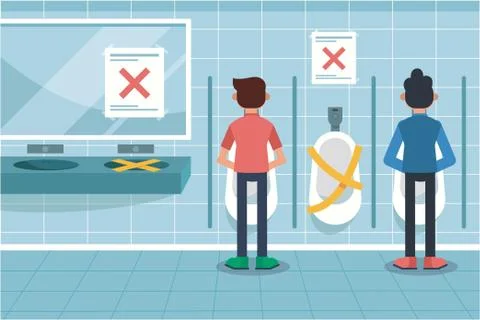 New normal or new norm Social distancing in Public toilet Stock Illustration