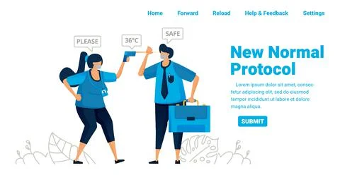 New normal pandemic protocol for work and travel. Control body temperature in Ilustração Stock