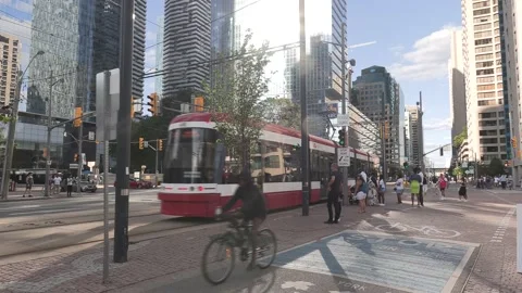New normal post COVID with crowds of tourists and people in Toronto city Stock Footage 158904348