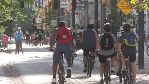 New normal post COVID with crowds of tourists and people in the city and boats Stock Footage 158904398