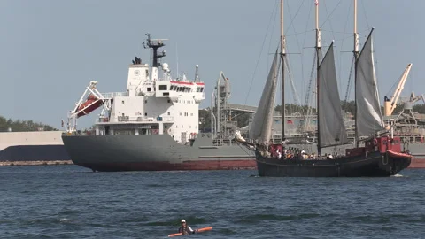 New normal post COVID with crowds of tourists and people in the city and boats Stock Footage 158942250