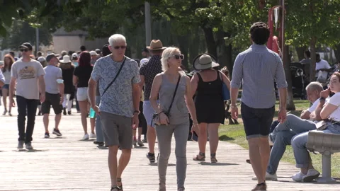 New normal post COVID with crowds of tourists and people in Toronto city Video stock 158951364