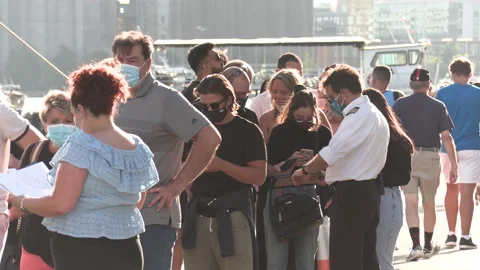 New normal post COVID with crowds of tourists and people in Toronto city Stock Footage 158971141