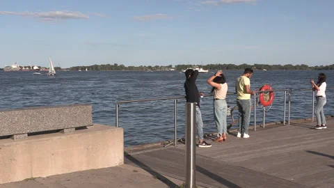 New normal post COVID with crowds of tourists and people in Toronto city Stock Footage 159095896