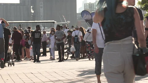 New normal post COVID with crowds of tourists and people in Toronto city Vídeo Stock 159099489