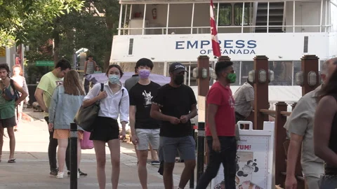 New normal post COVID with crowds of tourists and people in Toronto city Video stock 159101661