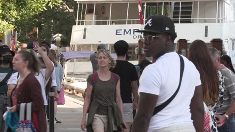 New normal post COVID with crowds of tourists and people in Toronto city 스톡 동영상 159102179