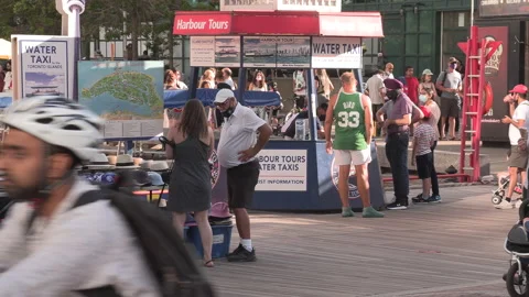 New normal post COVID with crowds of tourists and people in Toronto city Video stock 159105812