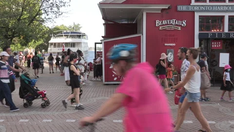 New normal post COVID with crowds of tourists and people in Toronto city Video stock 159106548