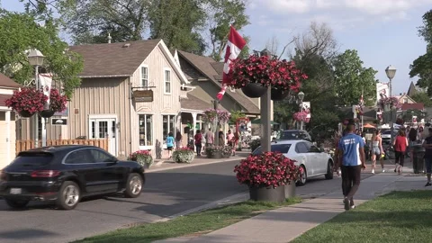 New normal  small town main street Canada with people wearing COVID face masks 스톡 동영상 156380653