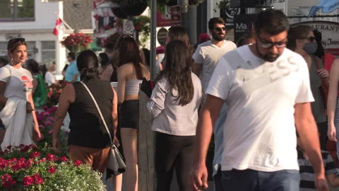 New normal  small town main street Canada with people wearing COVID face masks 스톡 동영상 156405816