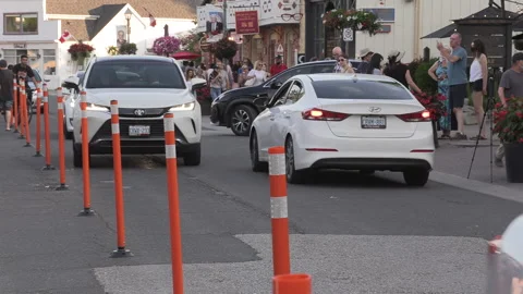 New normal  small town main street Canada with people wearing COVID face masks 스톡 동영상 156421518