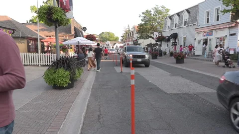 New normal  small town main street Canada with people wearing COVID face masks Vidéo 156421970