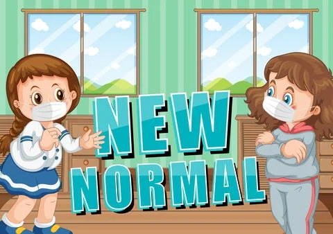 New Normal with students keep social distancing in the classroom Stock Illustration