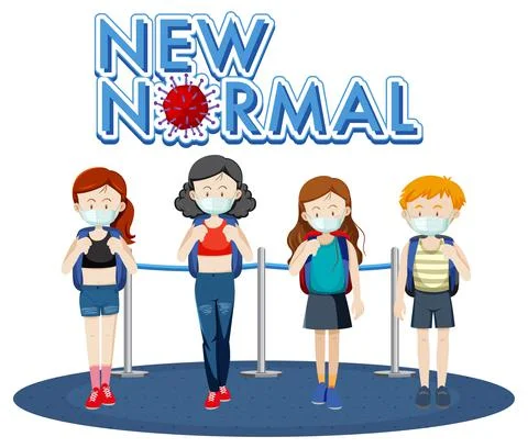 New Normal typography design with passenger waiting in a queue Illustrazione stock