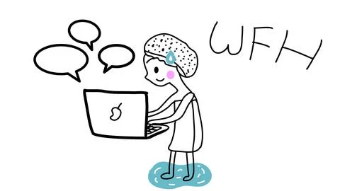 New normal work from home girl working in bathroom cartoon vector Stock Illustration