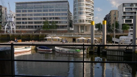 New office and residence buildings at the Sandtorkai in Hamburg. Stock Footage 86804875