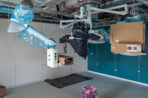 In the new operating wing, the technology is installed on the ceiling in the Stock Photos