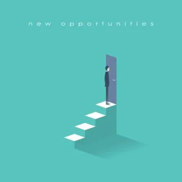 New opportunities concept vector background with businessman standing in front Stock Illustration