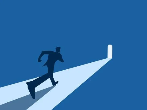 New Opportunity, Avoid Problems, Businessman Running To The Door Shining Ligh Stock Illustration
