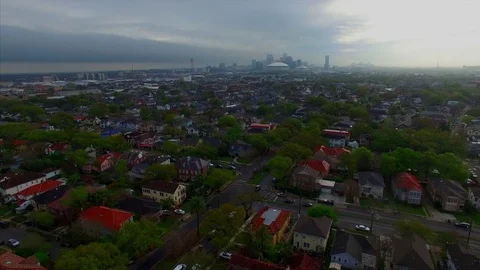 New Orleans Aerial Drone of City and Superdome Stock Footage