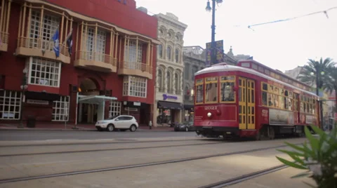 New Orleans Canal Street Streetcar Stock Footage